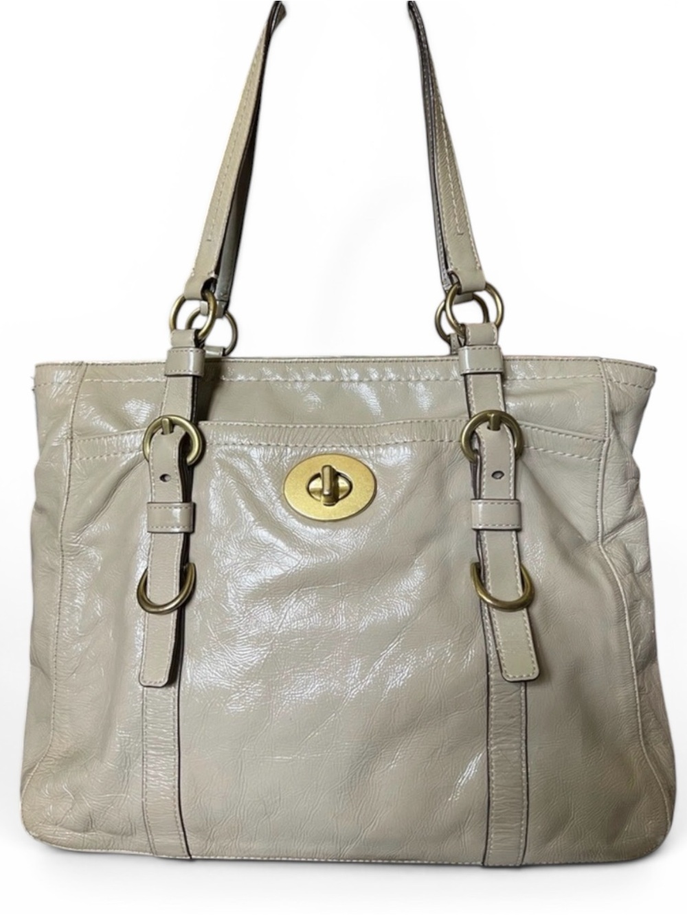 Coach Chelsea Turn Lock Taupe Patent Leather Tote Bag F14022